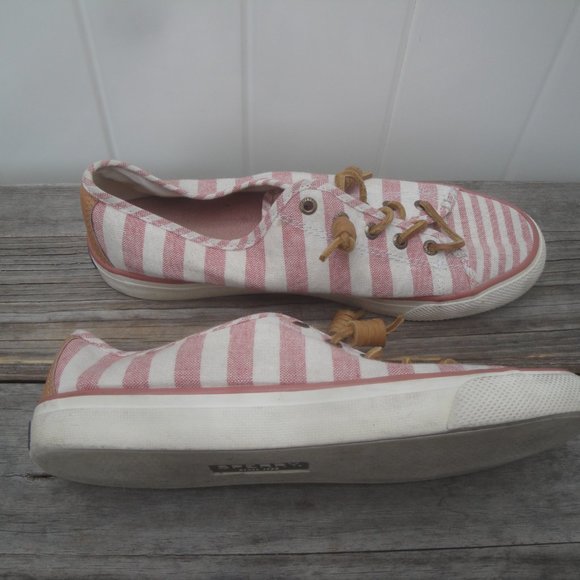 Sperry Women's Shoes Size 8.5 Boat Shoes Red White Striped Seacoast Preppy - Picture 3 of 9